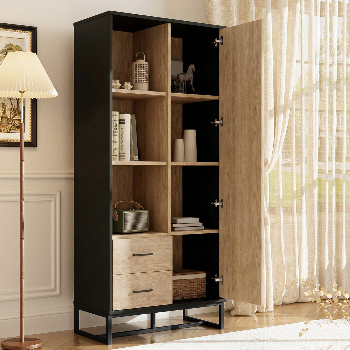 Modern highboard cabinet, wood and black