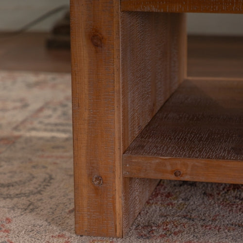 Rustic solid wood coffee table with shelf