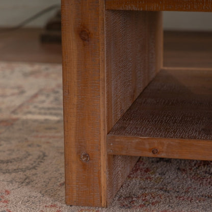 Rustic solid wood coffee table with shelf