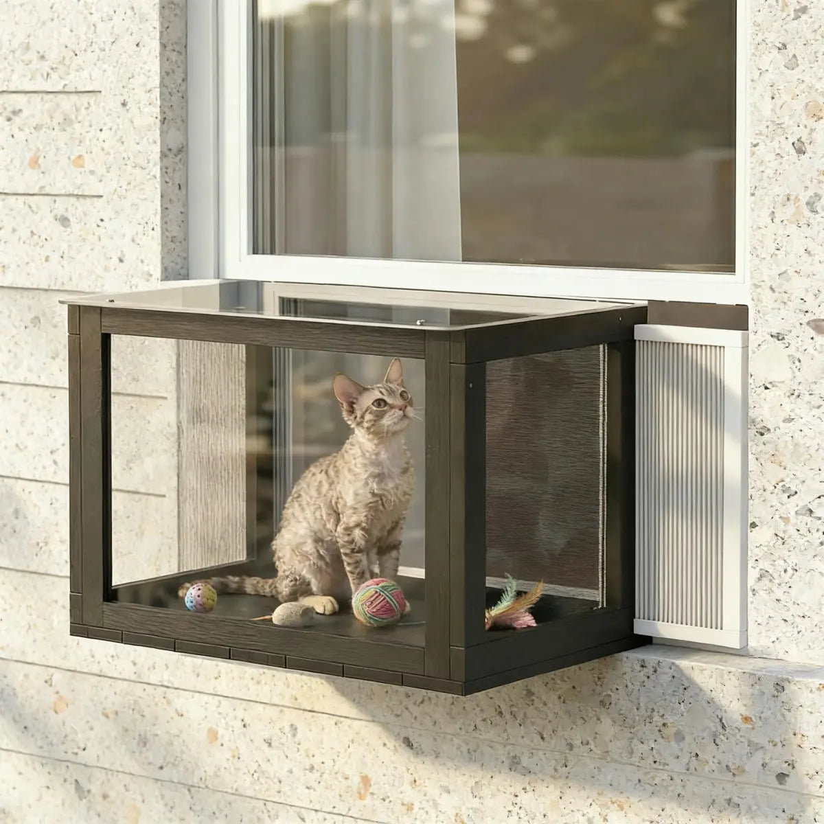 Outdoor Cat Enclosure and House, Black White