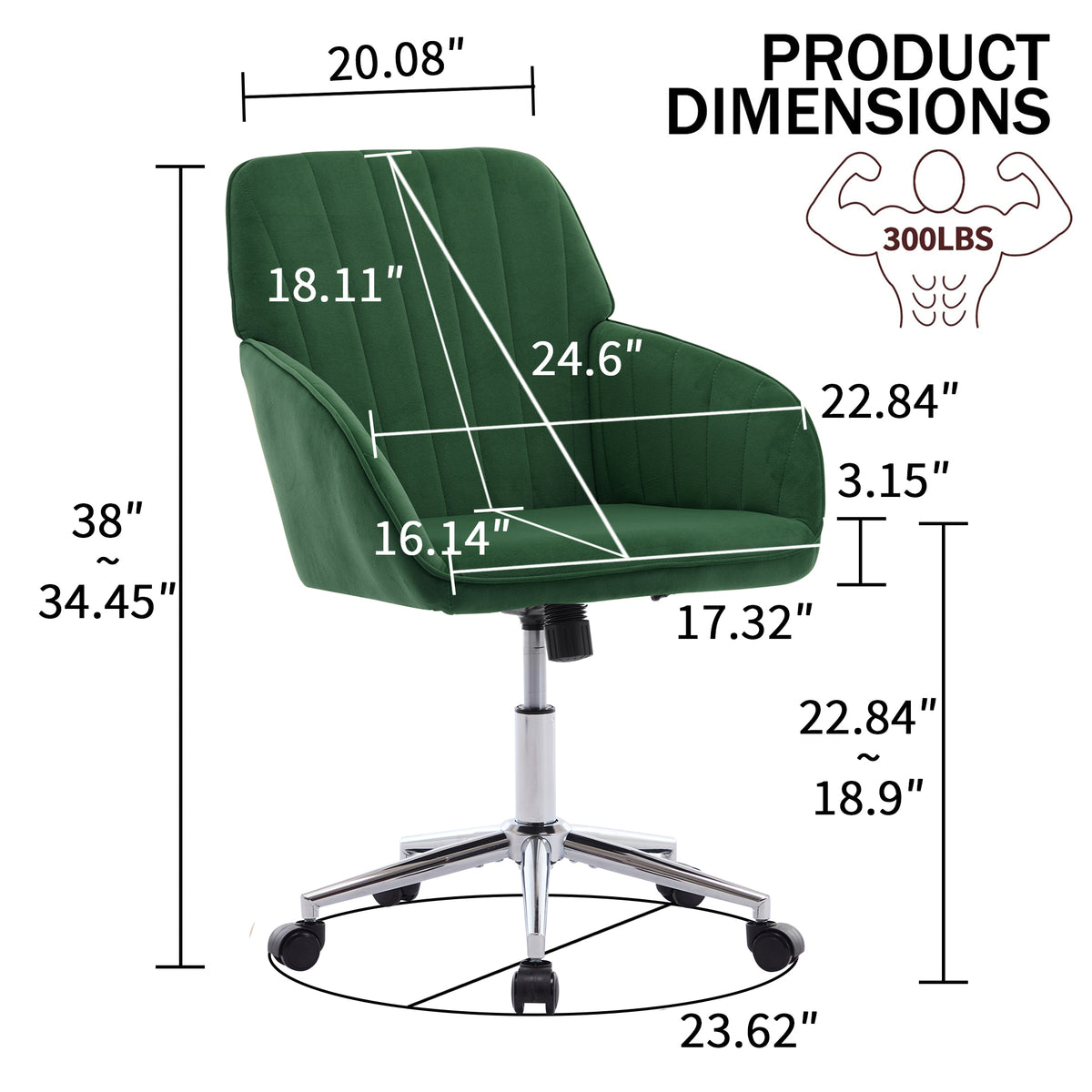 Velvet Swivel Office Chair, Green – alternate view 3