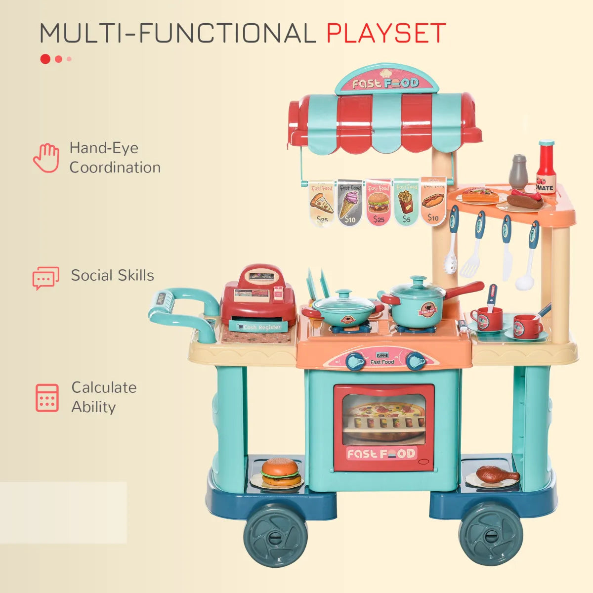 Kids Play Food Stand – Pretend Cashier Register Playset
