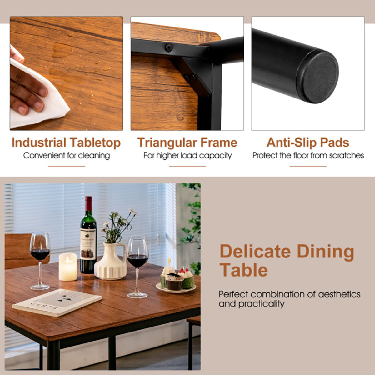 5-Piece Counter-Height Dining Set – Wood & Metal, Kitchen Table & Stools – view 5