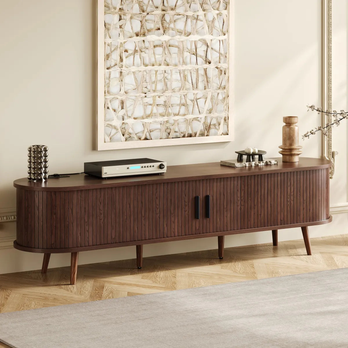 70" Mid-Century Modern TV Stand with Tambour Doors – view 2