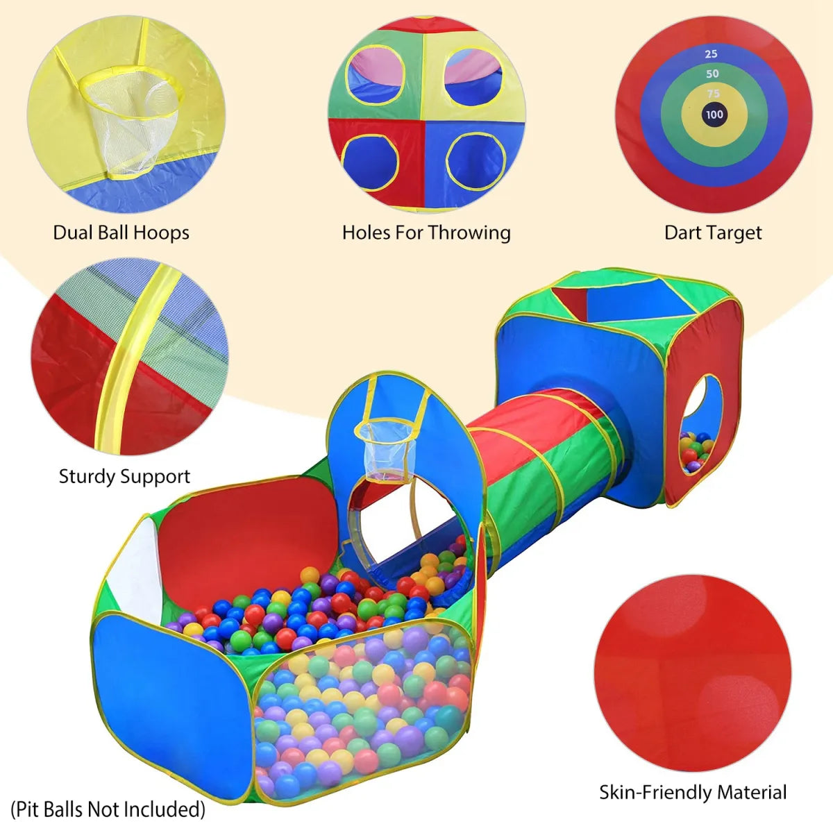 5-Piece Kids Play Tent Set – Ball Pit Playhouse with Crawl Tunnels