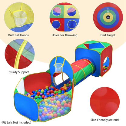 5-Piece Kids Play Tent Set – Ball Pit Playhouse with Crawl Tunnels