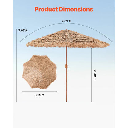 9 Ft Thatched Tiki Patio Umbrella – Poolside and Beach Shade