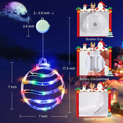 3 Pack Multicolor Christmas Window Lights, Ball, Holly and Candy Cane