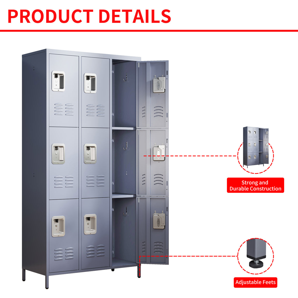 9-door metal locker, 72 inch, gray