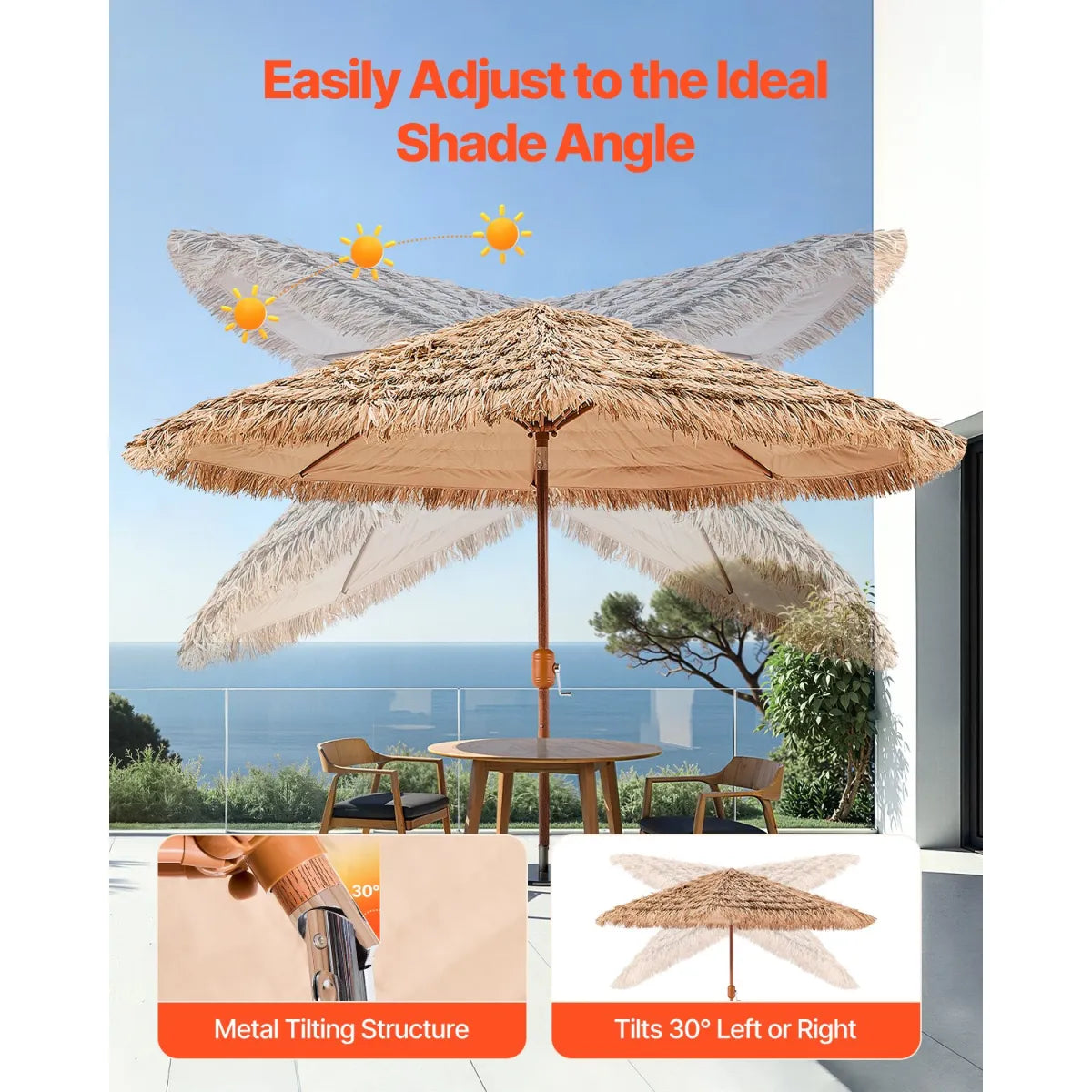 9 Ft Thatched Tiki Patio Umbrella – Poolside and Beach Shade