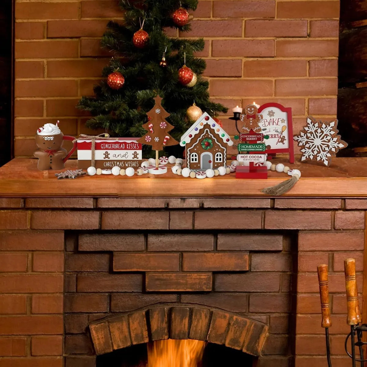 8-Piece Gingerbread Tiered Tray Christmas Decor Set