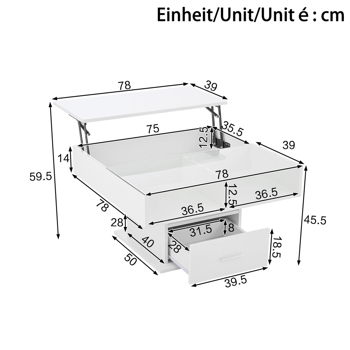 Lift-Top LED Coffee Table, White – alternate view 2