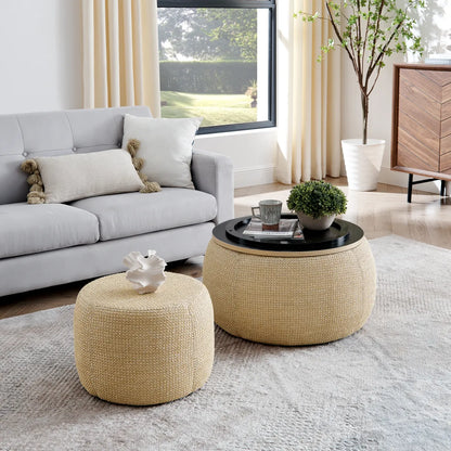 Round Woven Rattan Storage Ottoman with End Table Top – view 2