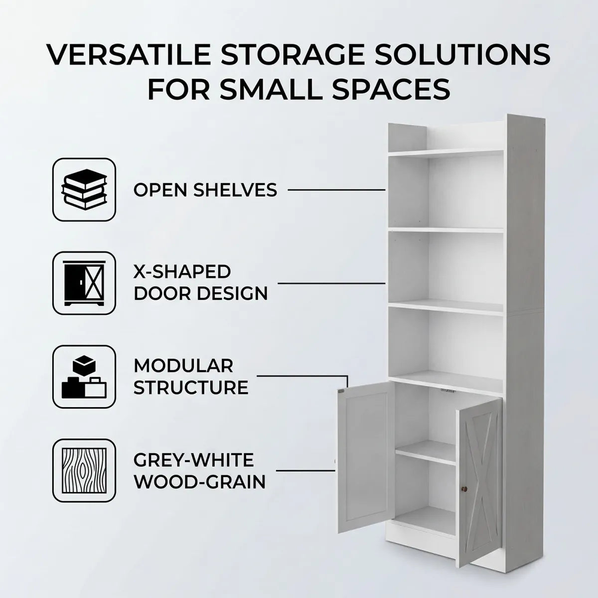 Industrial 6-Shelf Bookcase with Dual Doors – Floor-Standing Home Office Storage