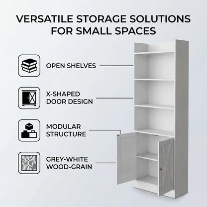 Industrial 6-Shelf Bookcase with Dual Doors – Floor-Standing Home Office Storage