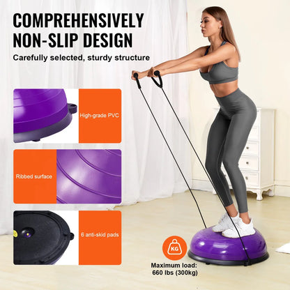 23" Half Exercise Ball Balance Trainer – Stability Dome with Resistance Bands and Pump