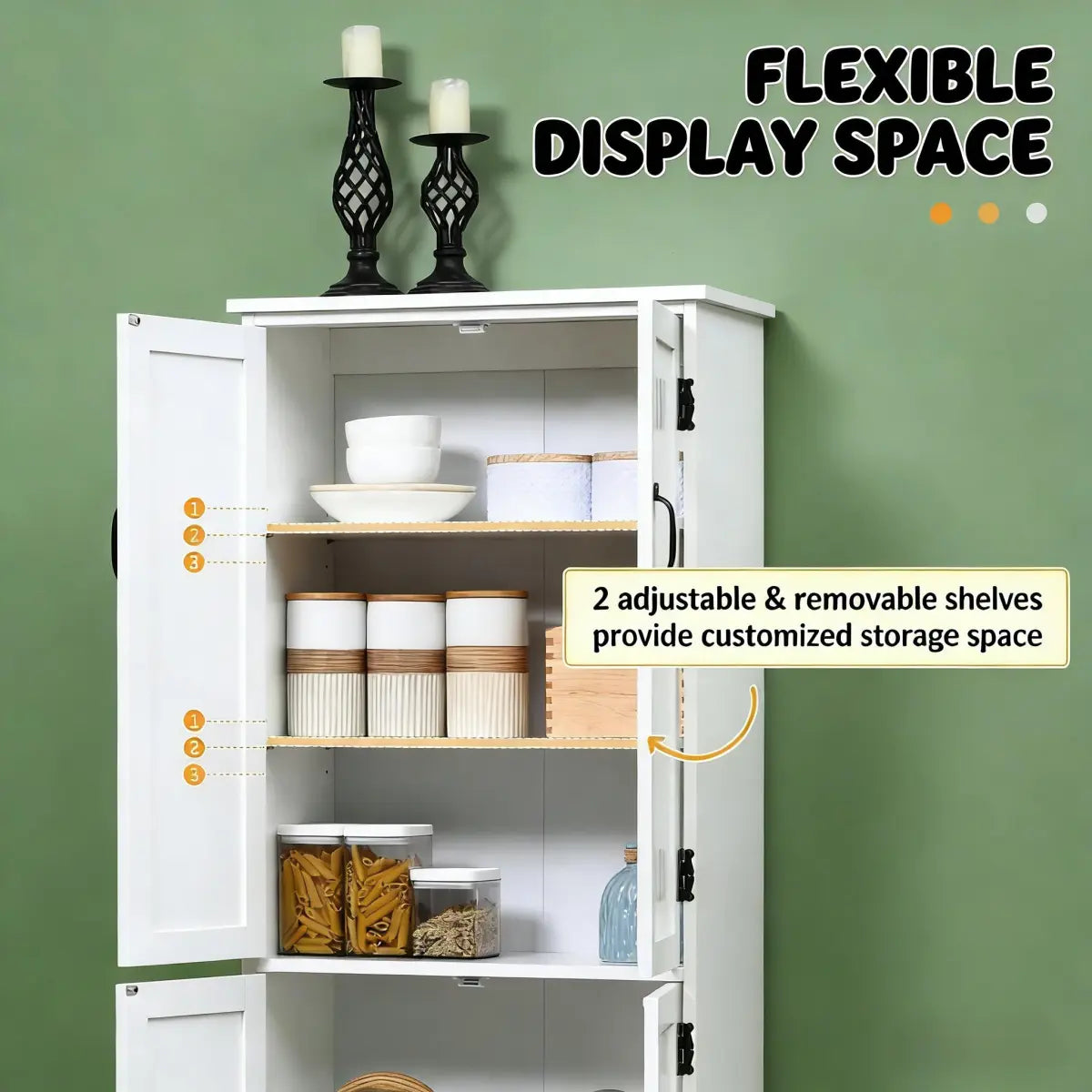 Farmhouse Freestanding Kitchen Pantry Cabinet, White – view 7