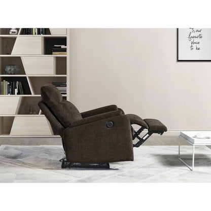 Chenille Power Recliner Chair with Side Pocket, Dark Brown