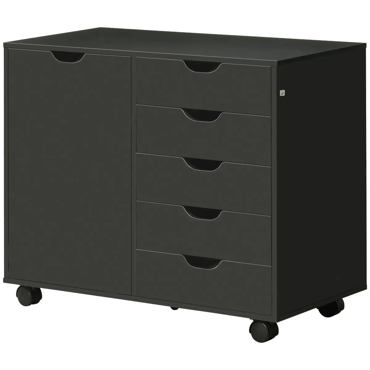 5-Drawer Mobile File Cabinet with Door and Adjustable Shelf, Black