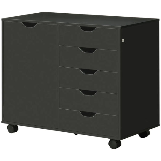 5-Drawer Mobile File Cabinet with Door and Adjustable Shelf, Black