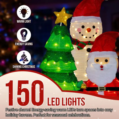Set of 3 Pre-Lit Pull-Up Christmas Decorations, Santa, Snowman and Tree with LED Lights