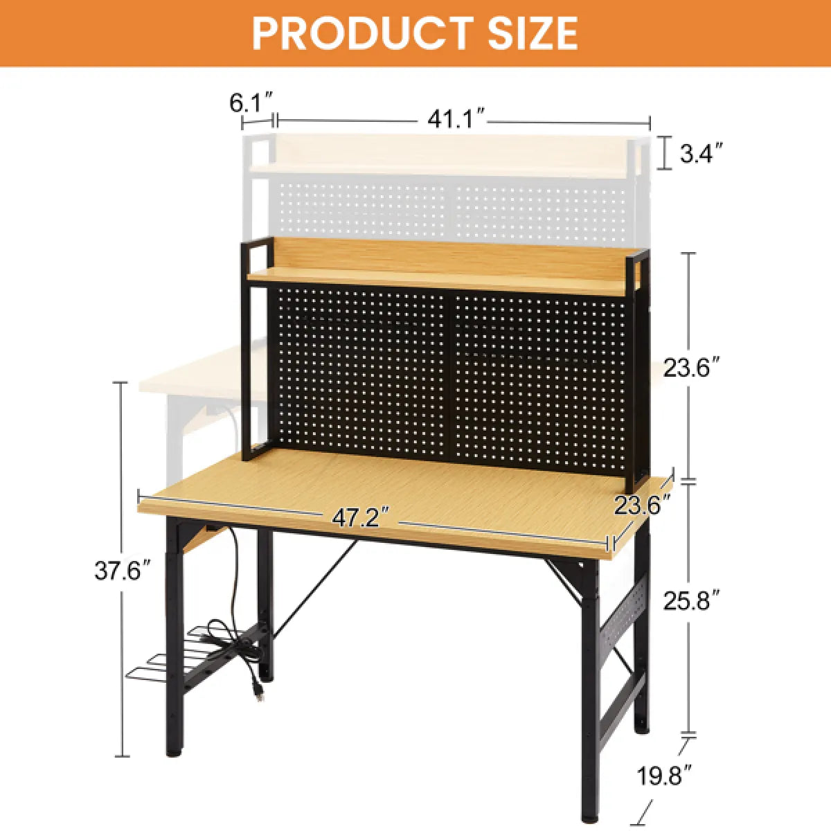 48" Adjustable Workbench with Pegboard – Heavy-Duty Wooden Top on Wheels