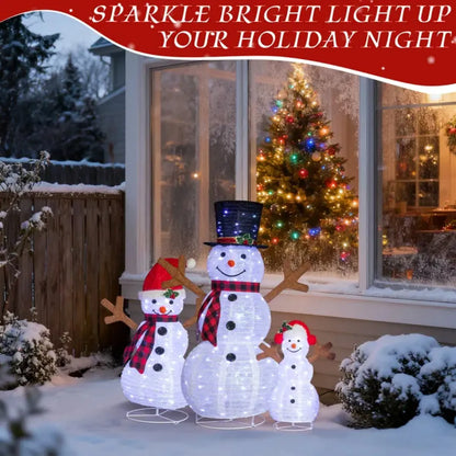Set of 3 Pre-Lit Snowman Family Christmas Yard Decorations
