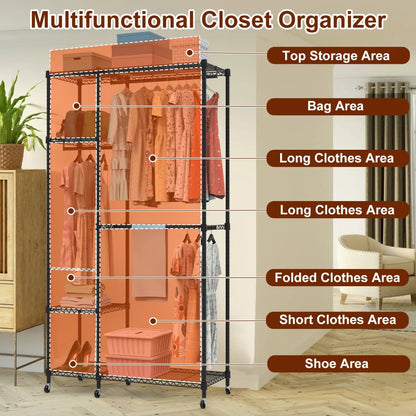 4-Tier Heavy Duty Garment Rack with Wheels – Rolling Clothes Rack