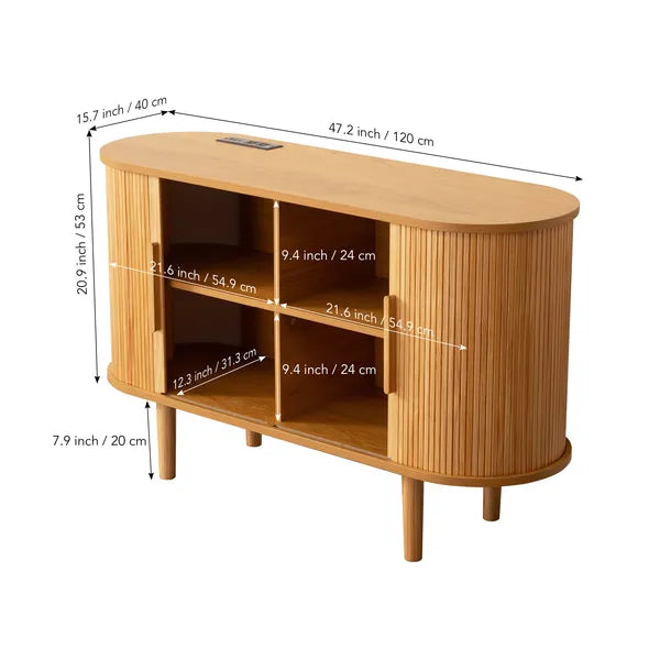 Fluted sideboard buffet cabinet with tambour doors
