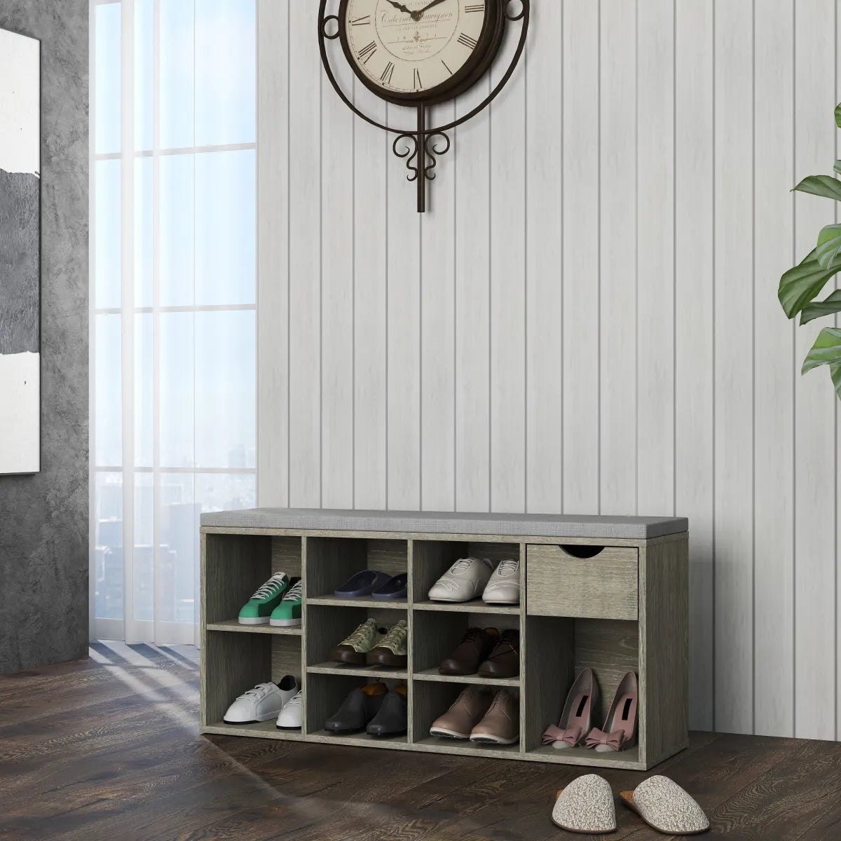3-Tier Entryway Storage Bench with Shoe Rack & Cushion – view 4
