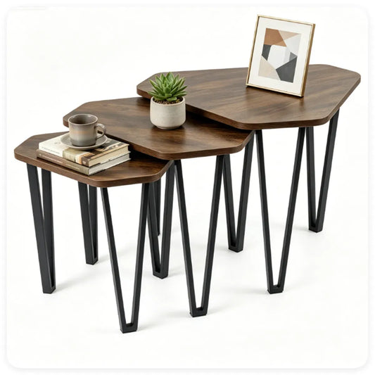 Set of 3 Nesting Coffee Tables, Rustic Brown
