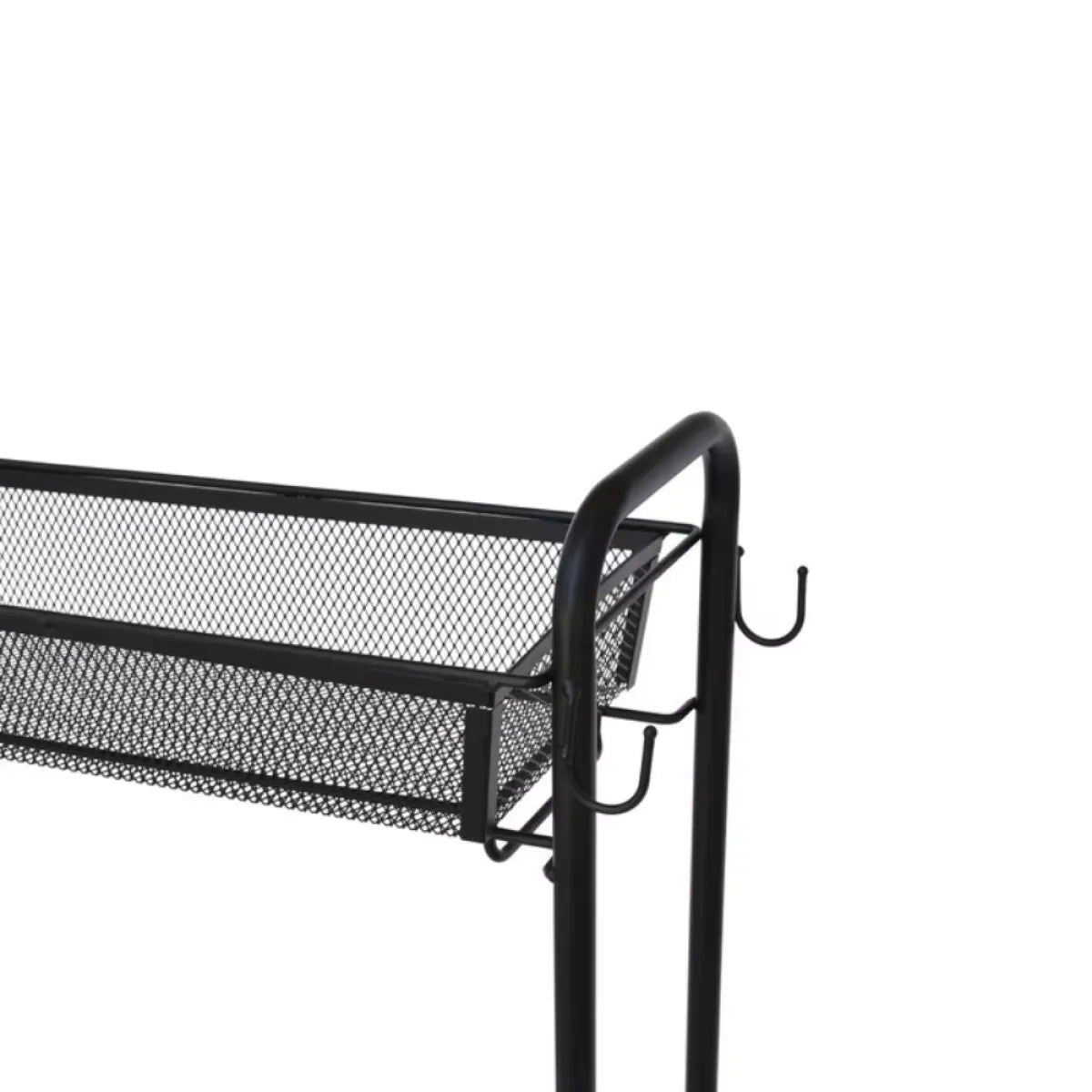 Slim 3-Tier Rolling Bathroom Storage Cart with Hooks, Black