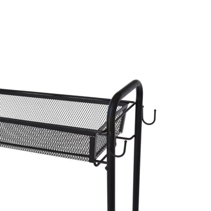 Slim 3-Tier Rolling Bathroom Storage Cart with Hooks, Black