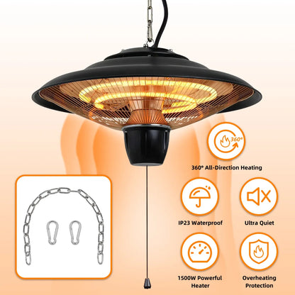 1500W Hanging Electric Patio Heater – Waterproof Outdoor Heating Lamp