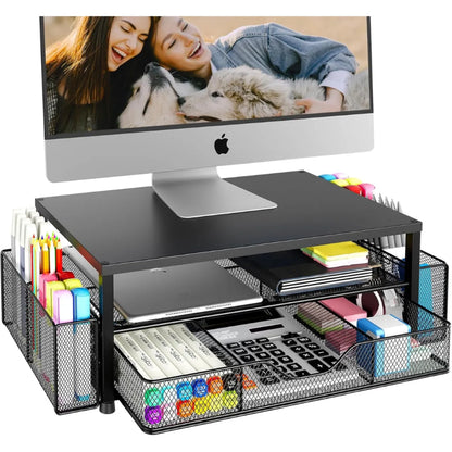 2-Tier Monitor Stand with Desk Organizer – Computer Riser with Storage
