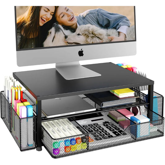 2-Tier Monitor Stand with Desk Organizer – Computer Riser with Storage