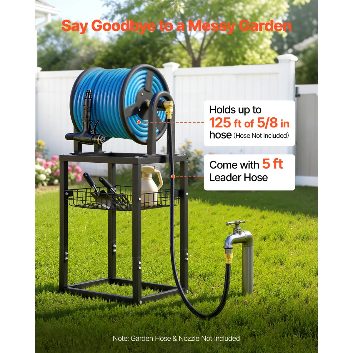 Freestanding Garden Hose Reel – Wall or Ground Mount Hose Holder