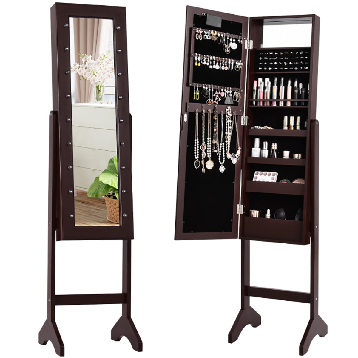 Mirrored Standing Jewelry Armoire – LED Lights, Bedroom Storage – view 9