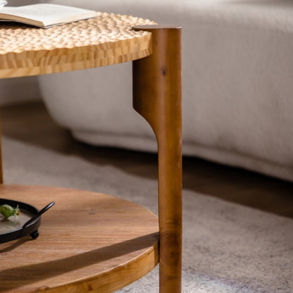 2-Tier Round Coffee Table – Solid Wood Legs & MDF Top, Mid Century Modern Living Room – view 3
