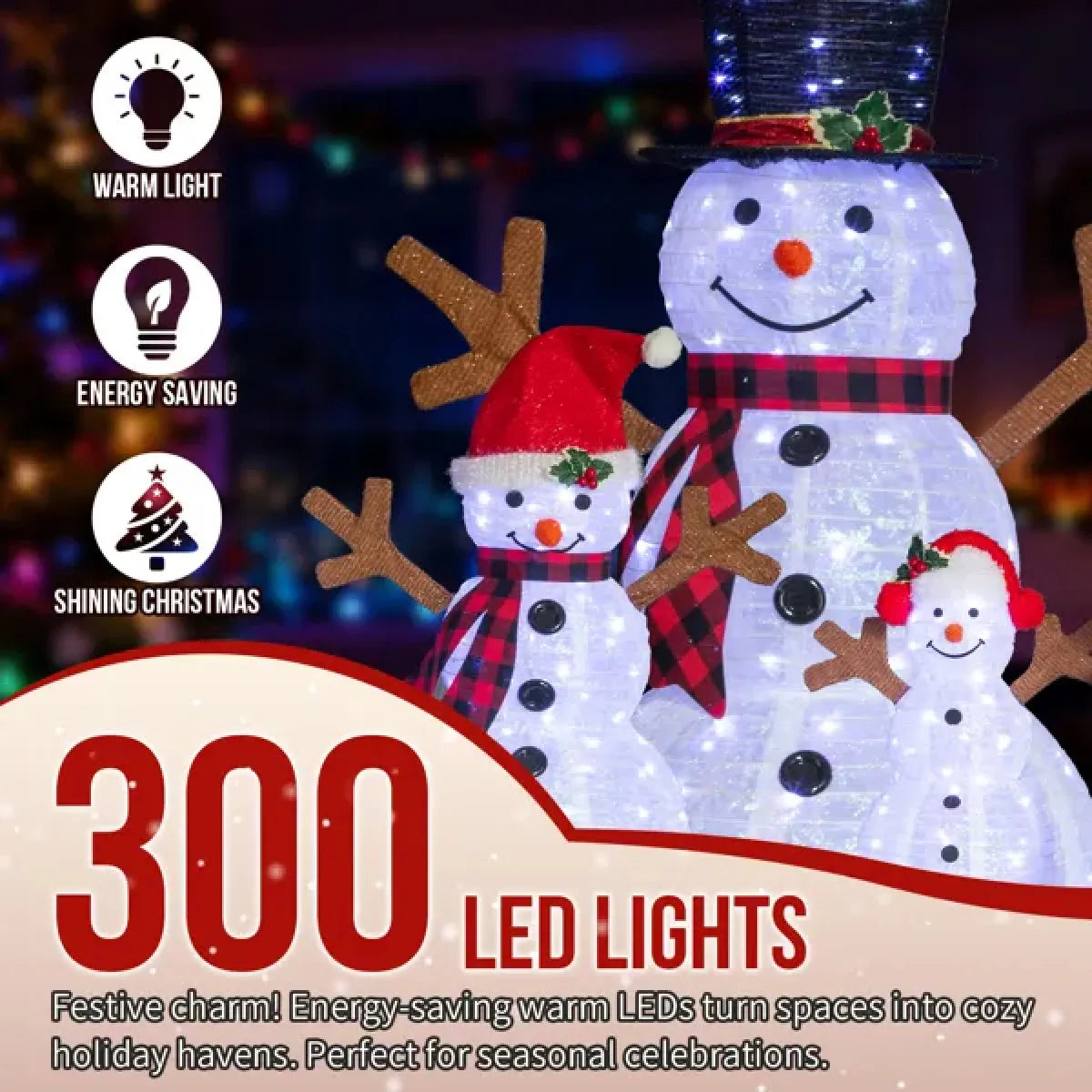 Set of 3 Pre-Lit Snowman Family Christmas Yard Decorations