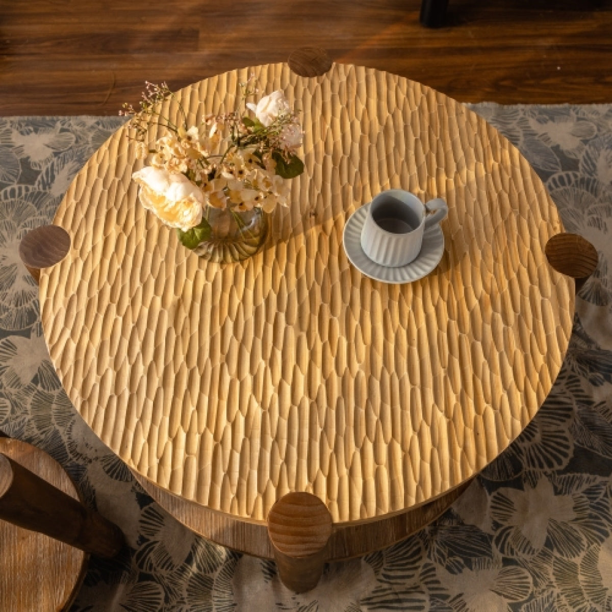 2-Tier Round Coffee Table – Solid Wood Legs & MDF Top, Mid Century Modern Living Room – view 7