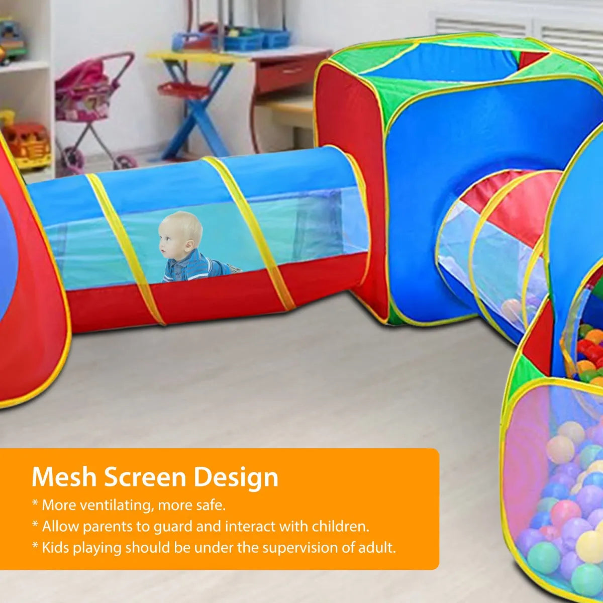 5-Piece Kids Play Tent Set – Ball Pit Playhouse with Crawl Tunnels