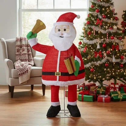 6 Ft Pre-Lit Santa Claus Holding Bell Christmas Yard Decoration
