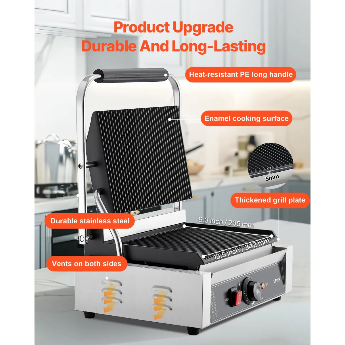 Compact Panini Press – Electric Sandwich Grill with Ribbed Plates