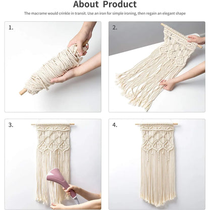 Boho Macrame Wall Hanging Set – Woven Tapestry Decor, Ivory