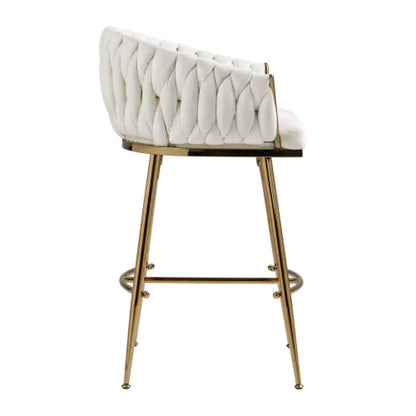 Velvet Wave-Back Counter Height Bar Stool with Gold Base, Beige