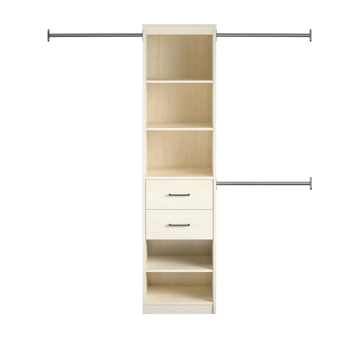 5-Shelf Closet Organizer with 2 Drawers and Adjustable Hanging Rods, Ivory