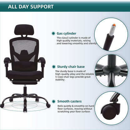 Reclining ergonomic office chair with footrest