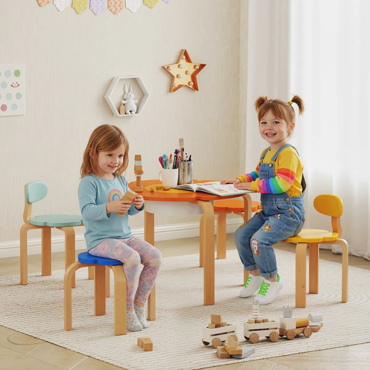 5-Piece Kids Table and Chairs Set with Storage