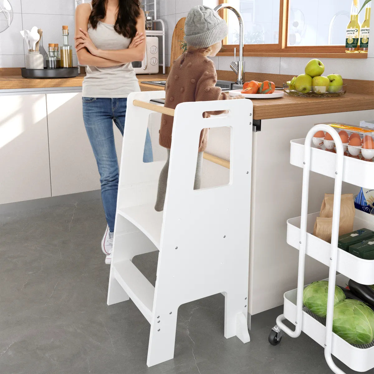 Kids Kitchen Step Stool, Adjustable Height Learning Tower